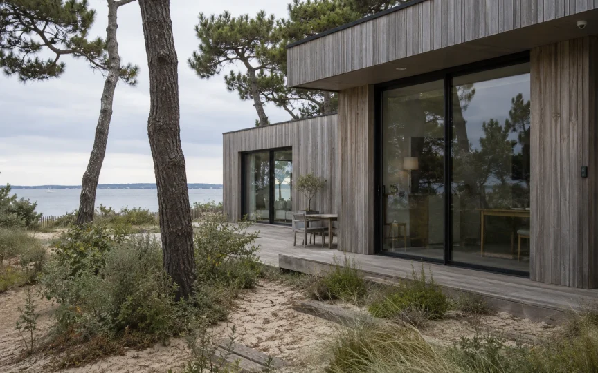 Villa contemporaine en bois face au Bassin d'Arcachon sécurisée par Infinity Solutions